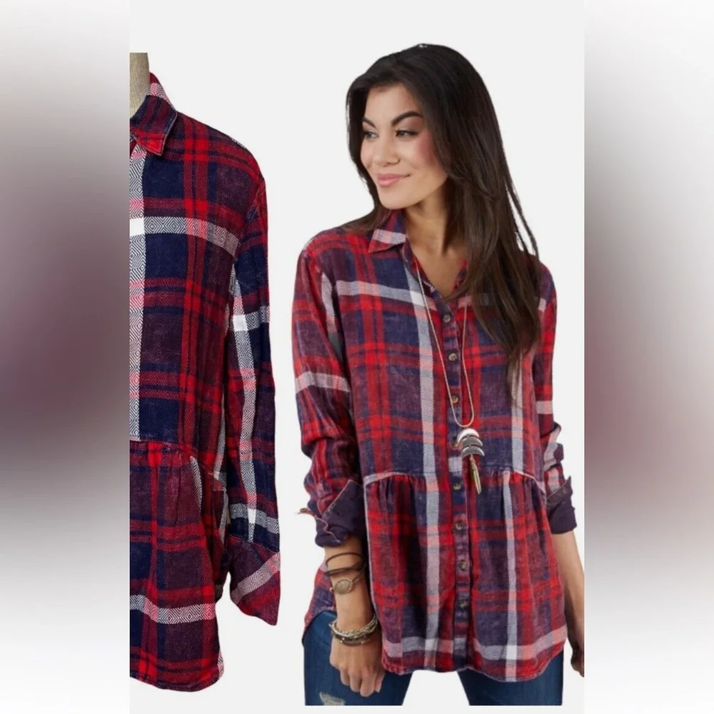 Free People Easy Street Plaid Button Up 💕